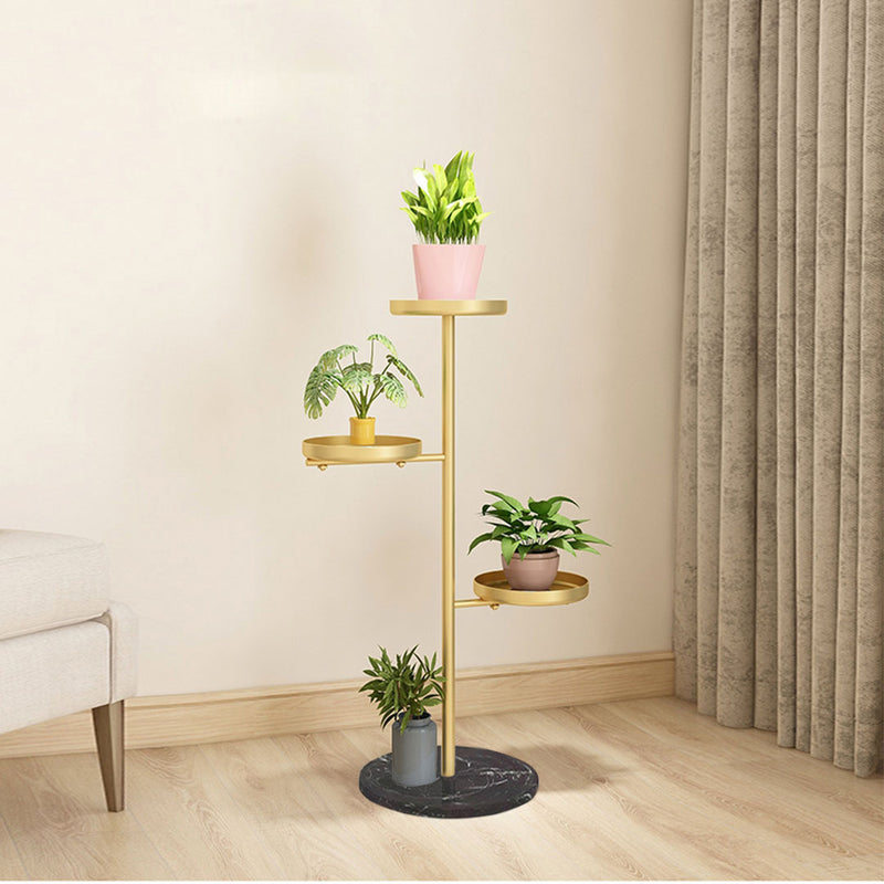 3 Tier Gold Metal Round Plant Stand Marble Base Removable Trays 32cmx22cmx88cm
