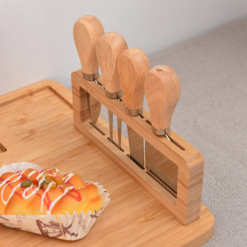 2X 36cm Brown Rectangular Wood Cheese Board Charcuterie Tray With Knife Set
