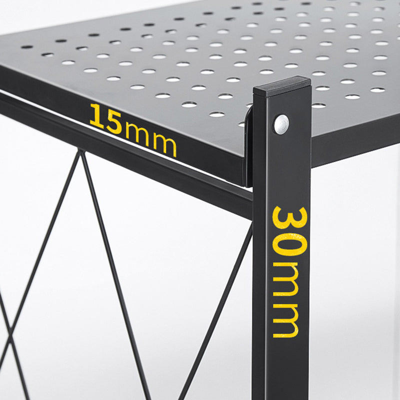 5 Tier Carbon Steel Kitchen Cart Foldable Locking Casters 20Kg Per Shelf Black