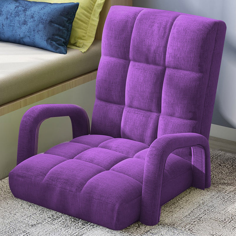 Foldable Purple Floor Lounge Recliner Chair Linen Adjustable 5 Positions