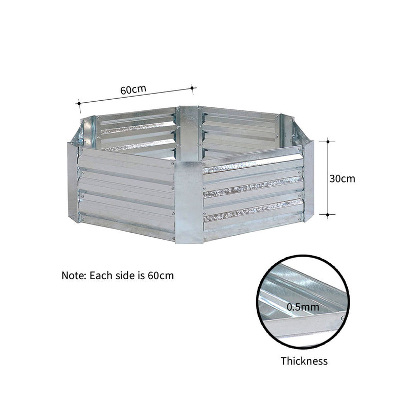 60cm Hexagon Galvanized Raised Garden Bed Outdoor Planter Box Silver