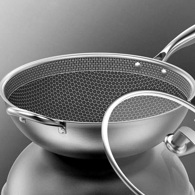 34cm 18/10 Stainless Steel Tri Ply Frying Pan Textured Non Stick With Glass Lid