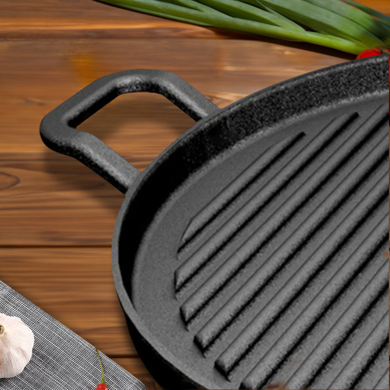 2X 28cm Ribbed Cast Iron Frying Pan Skillet Nonstick Induction Cooktop Ready