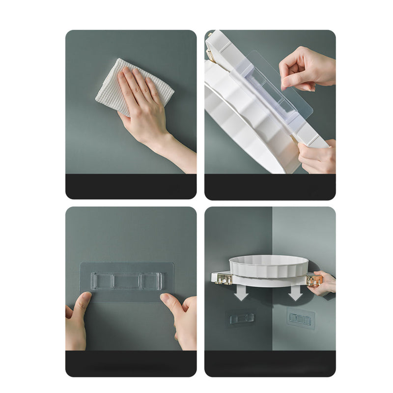360 Rotating Wall Mounted Corner Plastic Bathroom Shelf 27.5cm White Adhesive