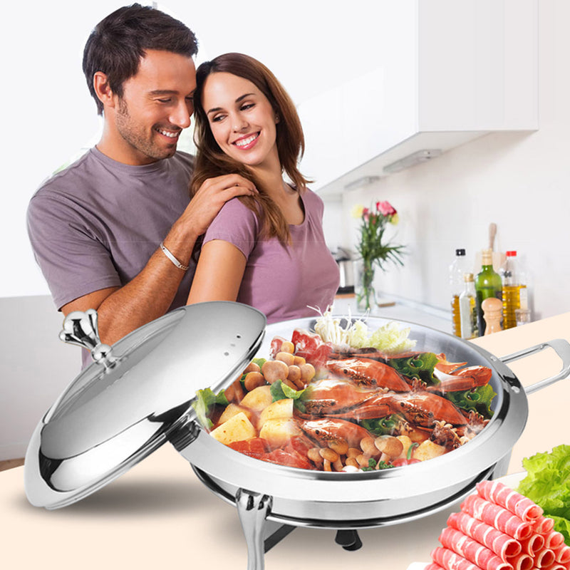 Round Stainless Steel Chafing Dish 3L Glass Top Lid Buffet Warmer