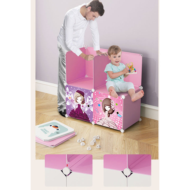 10 Cubes Portable Wardrobe Plastic Foldable 110.5x37x146cm Pink Princess Design