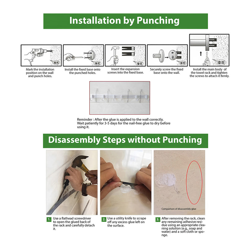 41cm Wall Mounted Aluminum Kitchen Utensil Rack Black Rust Proof Hooks