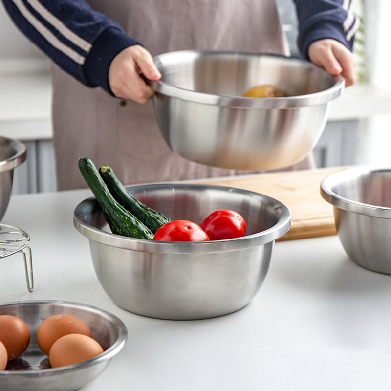 3Pcs Stainless Steel Mixing Bowls Set 30Cm 28Cm 26Cm Matte Silver