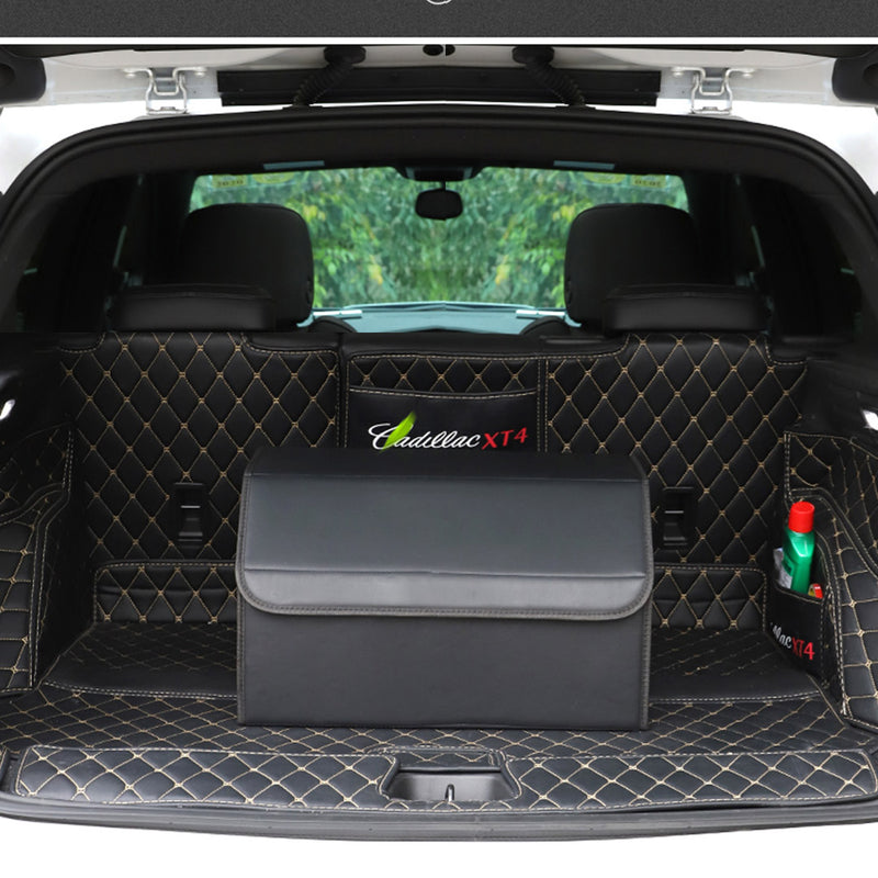 Leather Car Boot Organizer Foldable Collapsible Portable Storage Box Black Medium