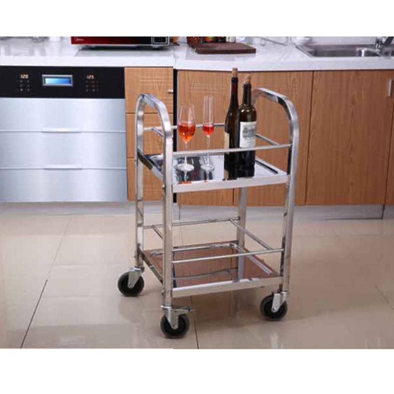 2 Tier 18/10 Stainless Steel Utility Service Cart 500x500x950 Locking Wheels