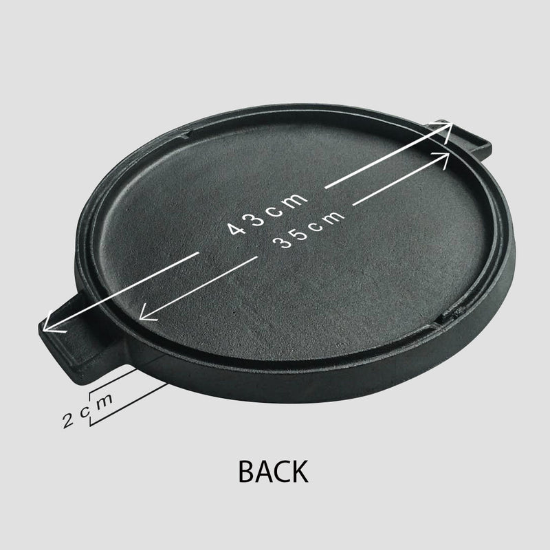 2X 43cm Round Ribbed Cast Iron Frying Pan Skillet Sizzle Platter With Handle