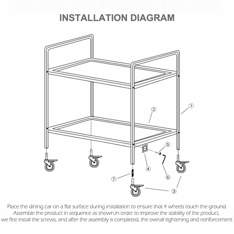 2 Tier Commercial Stainless Steel Food Cart Trolley 81x46x85cm Locking Wheels