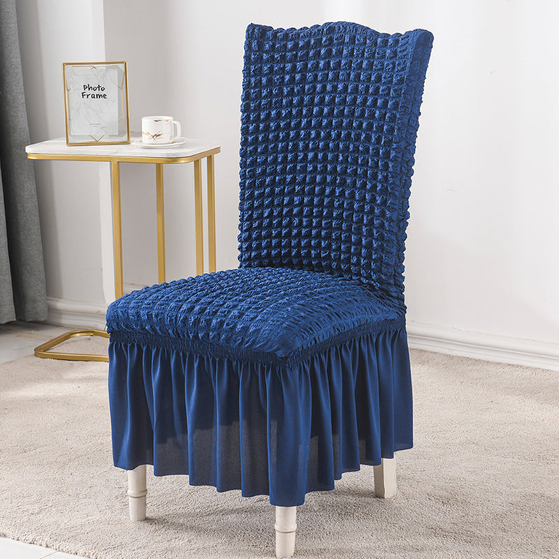 2X Blue Polyester Chair Cover Seat Protector Ruffle Skirt Fits Back 45 To 60 Cm