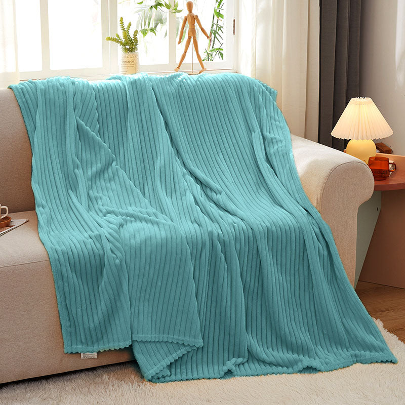 2X Thin Flannel Polyester Throw Blanket Striped Sky Blue 200x230cm Lightweight