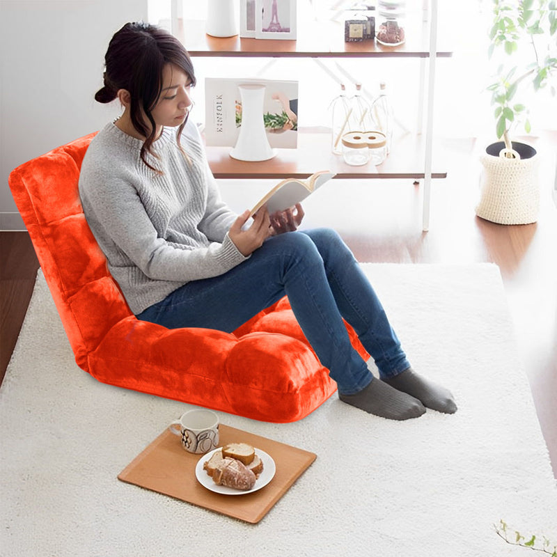 Floor Recliner Cushion Memory Foam 6 Position Folding Chair Orange 100x45x8cm
