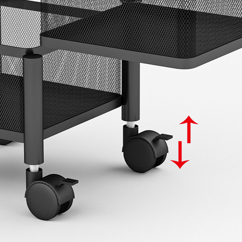 2 Tier Carbon Steel Rotating Kitchen Cart With Shelves Wheels Black 30cm