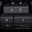 Leather Car Boot Organizer Black White Stitch Foldable Large With Lock 75cm