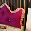120cm Burgundy Princess Headboard Pillow Backrest with Ruffle Lace Decor
