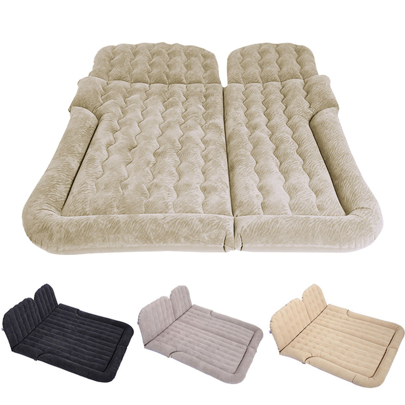 2X Inflatable Car Boot Mattress Flocked Pvc 174x126x10cm Beige With Pillows