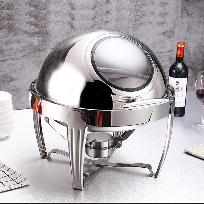 2X 6.5L Stainless Steel Round Roll Top Soup Tureen Chafing Dish Show Window Lid