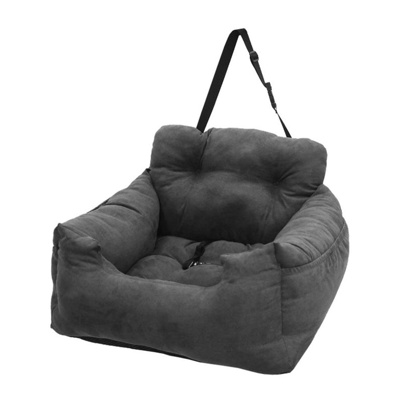 Grey Suede Leather Pet Car Seat Sofa Safety Bed Portable Travel Carrier 50x48x33cm