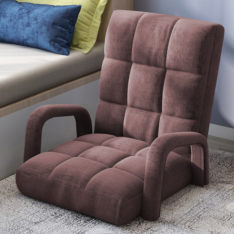 2X Foldable Adjustable Floor Recliner Chairs Linen Armrest Coffee 135x58x20cm