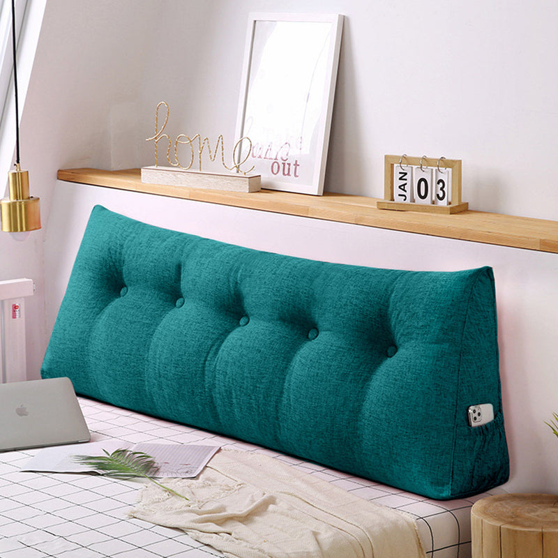 100cm Triangular Wedge Bed Pillow Polyester Filled 3 Button Tufted Blue Green