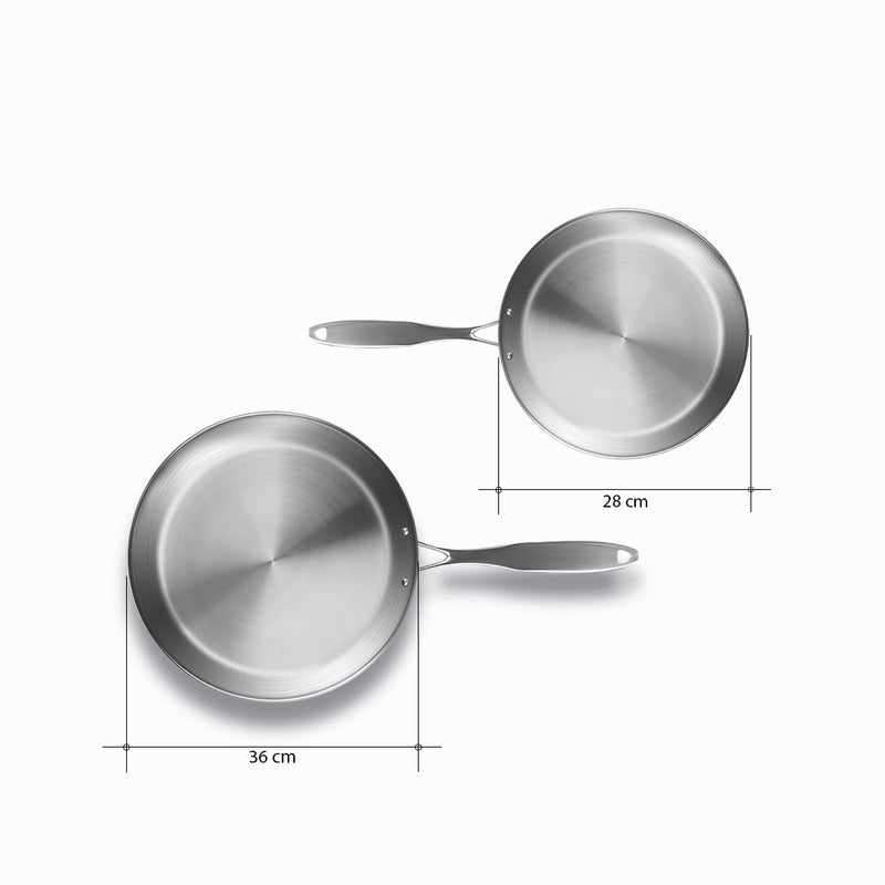 Stainless Steel Fry Pan Set 28cm 36cm Induction Compatible Riveted Handle