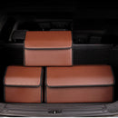 4X Leather Car Boot Organizer Box Foldable Portable Storage Coffee Small