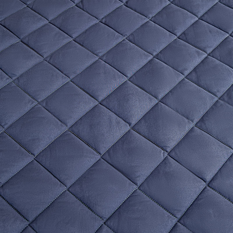2X Blue Stretchable Quilted Mattress Cover Set Polyester 138cm With Pillow Covers