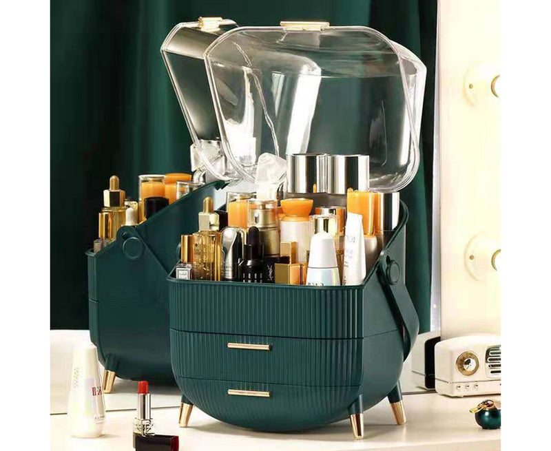 Green Plastic Makeup Storage Organizer With Antler LED Light Mirror USB