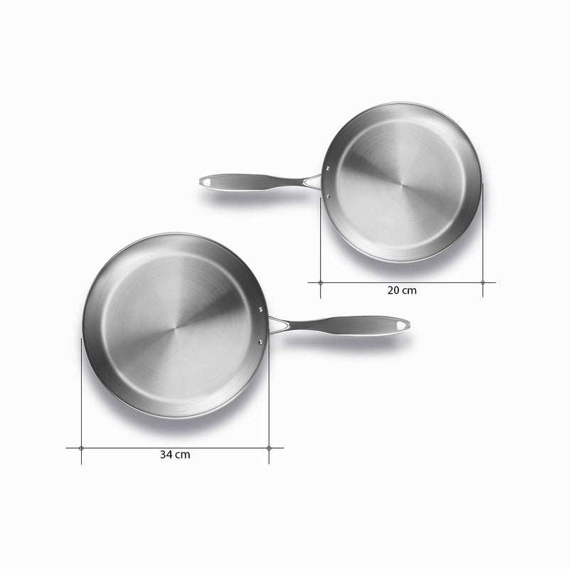 Stainless Steel Fry Pan Set of 2 20cm 34cm Induction Compatible Skillet