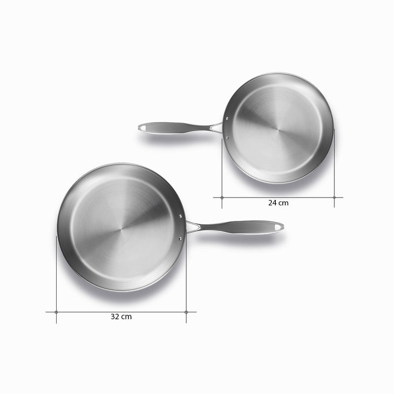 Stainless Steel Fry Pan Set 24cm 32cm Induction Compatible Professional Grade