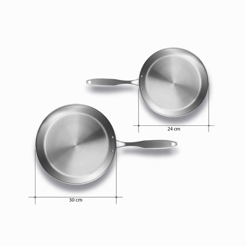 Stainless Steel Fry Pan Set 24cm 30cm Induction Compatible Heat Resistant