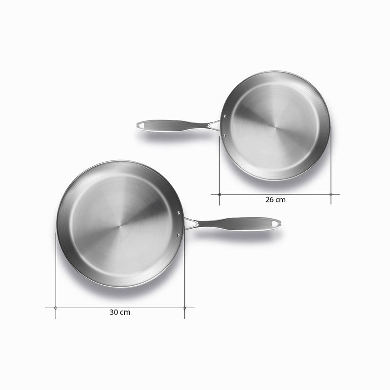 Stainless Steel Fry Pan 26cm 30cm Induction Safe Cookware Set of 2
