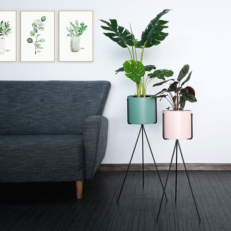 80cm Tripod Plant Stand Painted Iron Frame Enamel Pink Pot Black Legs