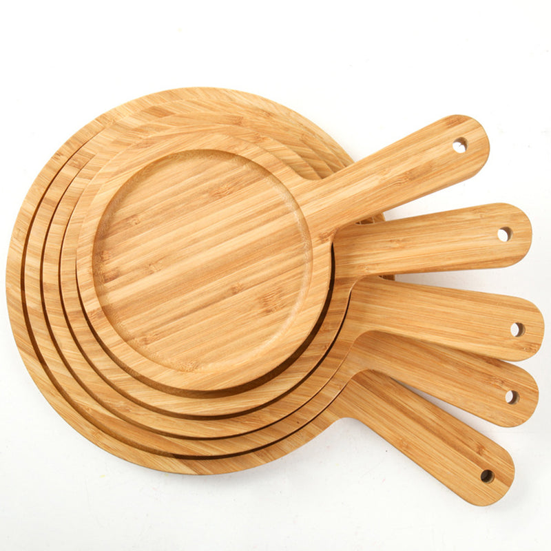 9 Inch Bamboo Wood Round Serving Tray With Handle Blonde Brown