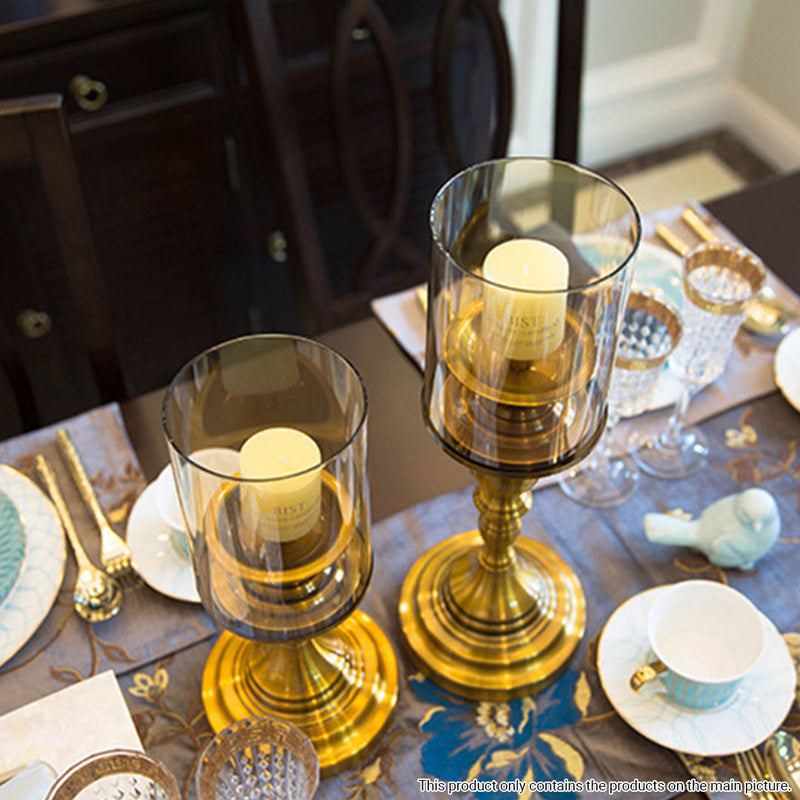 42cm Gold Pillar Candle Holder Stand Iron Glass Home Decor Table Centerpiece