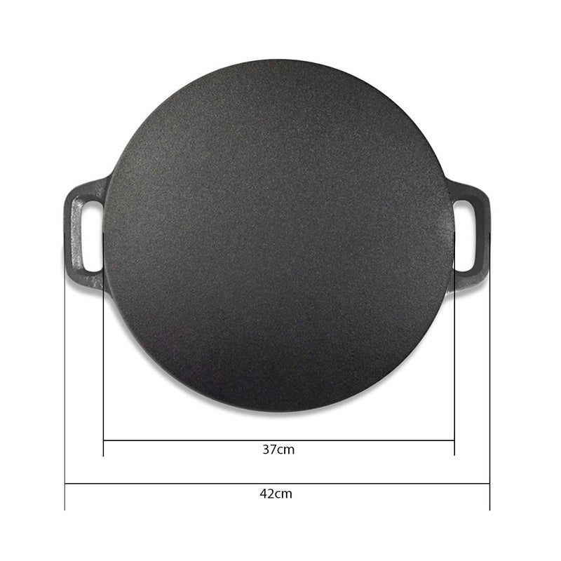 Cast Iron Crepe Pan 37cm Pre Seasoned Non Stick Shallow Raised Edges