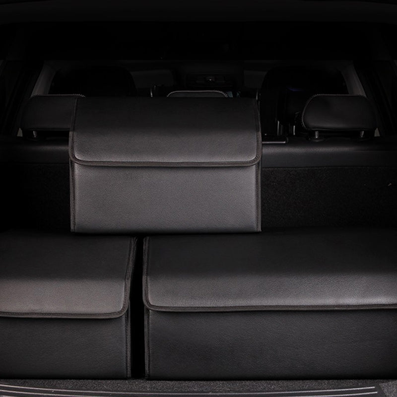 4X Leather Car Boot Organizer Collapsible Foldable 30x30x30cm With Divider Black