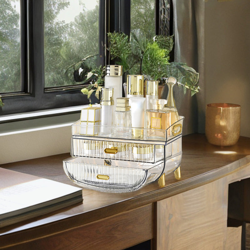 3 Tier Transparent Abs Cosmetic Storage Organizer 28.5X18X20cm Countertop Vanity