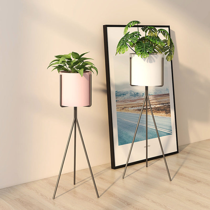 Plant Stand Tripod 80cm Iron Frame Enamel White Pot Black Legs Indoor