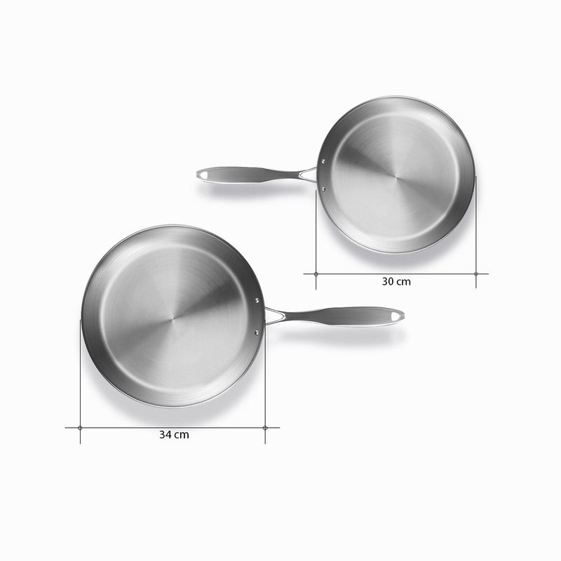 Stainless Steel Fry Pan Set Of 2 30cm 34cm Induction Compatible Riveted Handle
