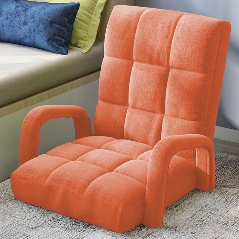 Foldable Adjustable Linen Floor Recliner Chair 135 X 58 X 20cm Orange Armrest