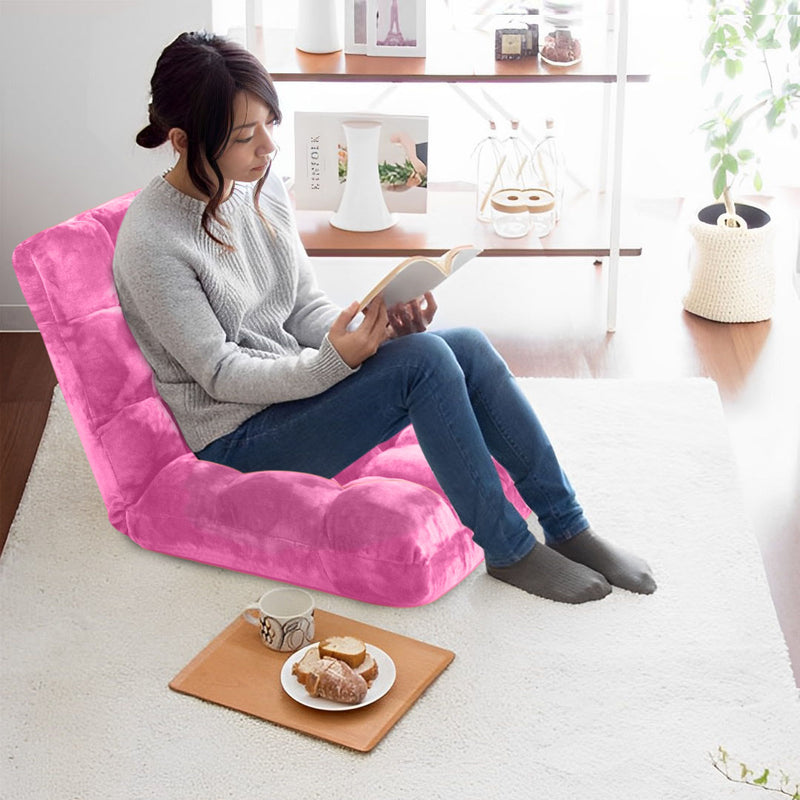 Floor Recliner Folding Lounge Sofa Plush Memory Foam Adjustable Light Pink