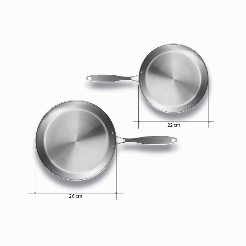 Stainless Steel Fry Pan Set Of 2 22cm 26cm Riveted Handle Induction Compatible