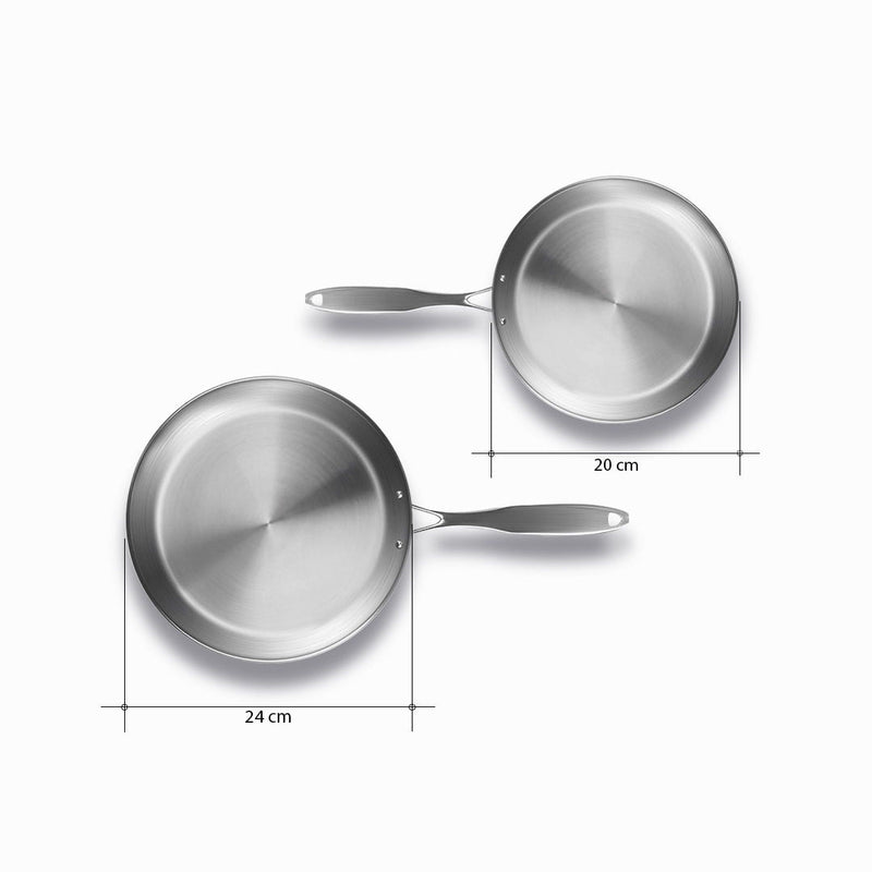 2 Pack Stainless Steel Fry Pans 20cm 26cm Induction Compatible Riveted Handle