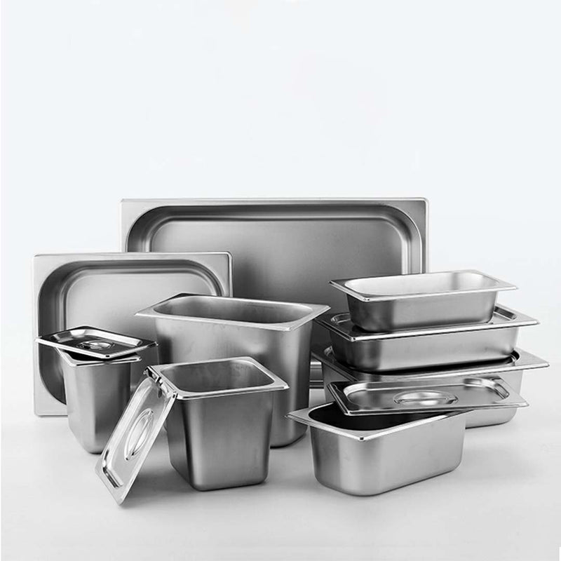 12X Stainless Steel Gastronorm GN Pan Full Size 6.5cm Deep Tray With Lid