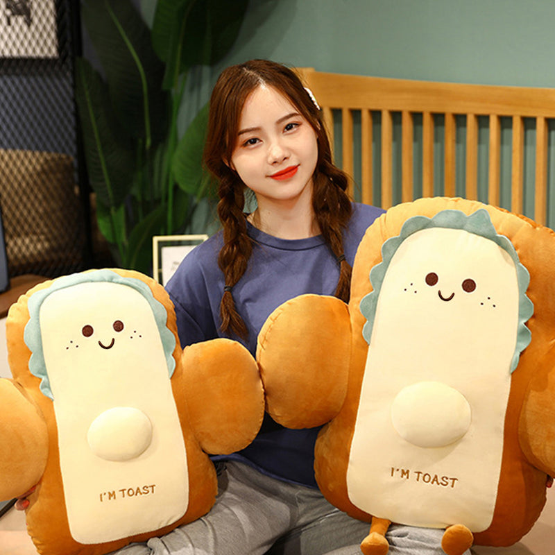 58cm Toast Bread Smiley Face Plush PP Cotton Back Support Pillow Car Seat Beige