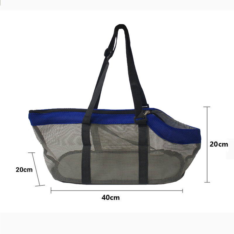 Grey Pet Carrier Bag PVC Mesh Breathable Travel Tote for Dogs Cats 40x20x20cm